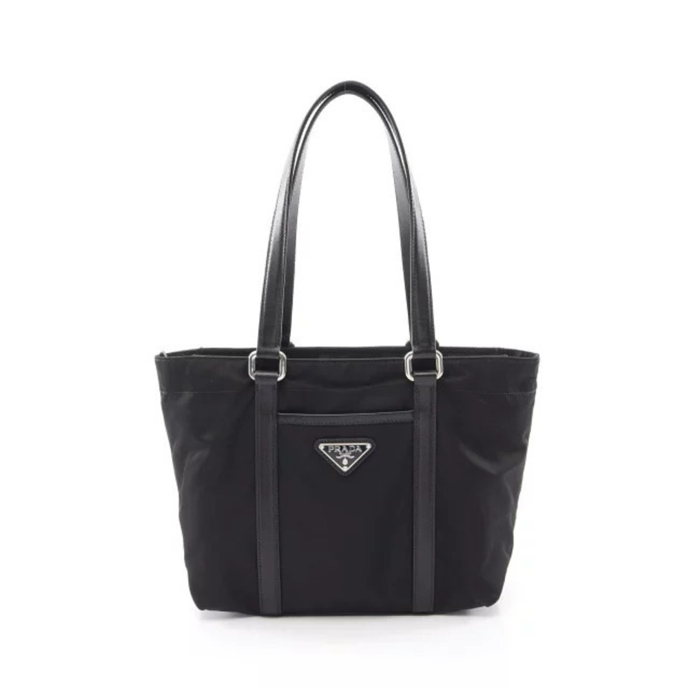 Prada Triangle Tote Tessuto Saffiano Bag Saffiano Leather Black